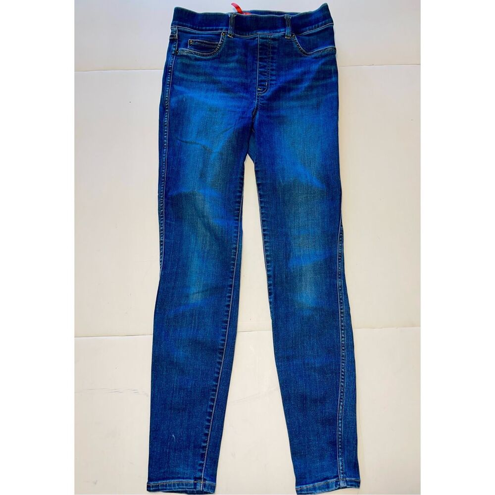 Spanx Womenโs Size Medium Distressedโ Skinny Leg Blue Jean Jeggings